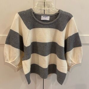 Women's Gray and Cream Striped Sweater